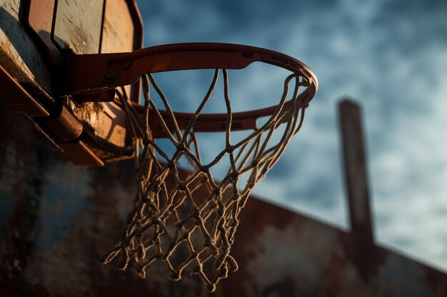 Close up on basketball hoop