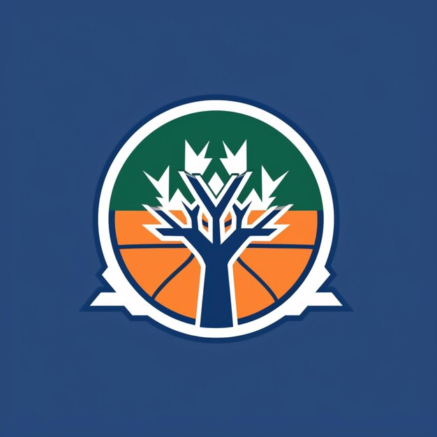 a close up of a basketball logo with a tree in the middle generative ai