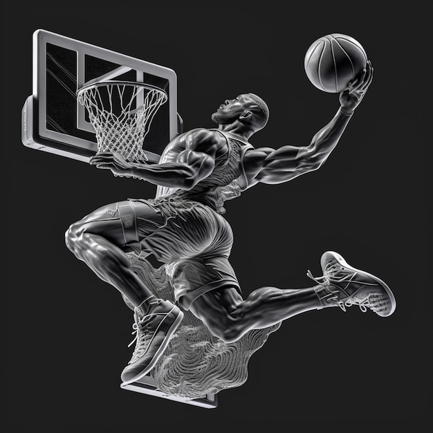 Photo a close up of a basketball player jumping to dunk a ball generative ai