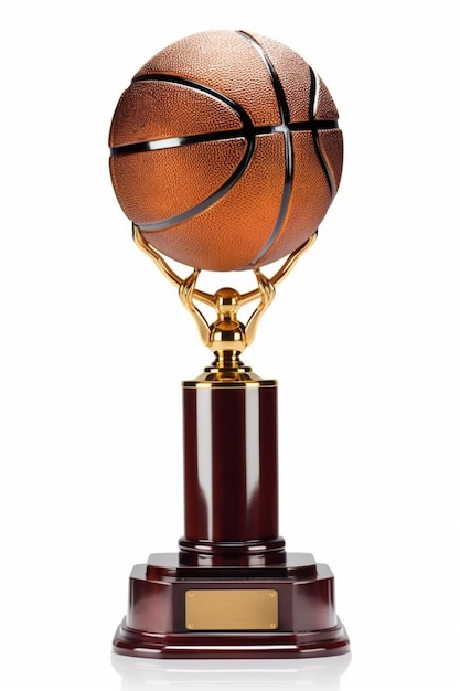 Photo a close up of a basketball trophy with a basketball on top generative ai