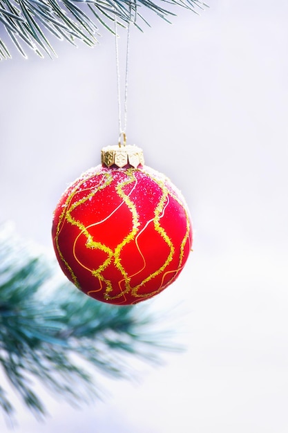 Foto close-up di un gioiello sull'albero di natale