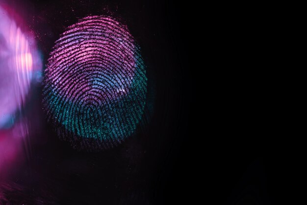 Photo close up beautiful abstract blue purple colored fingerprint on background texture for design macr