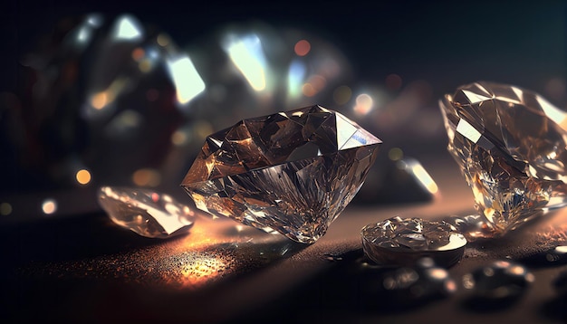 Close up beautiful abstract diamonds on mine ground shiny gem luxury jewelry with Generative AI