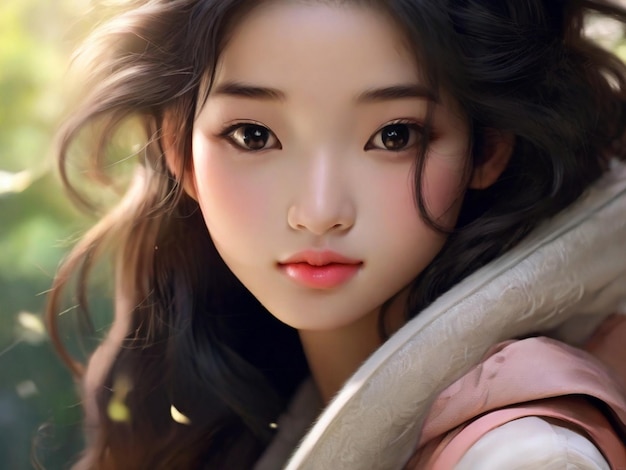 Close up on beautiful asian girl portrait