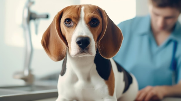 Close up of a beautiful beagle dog at the veterinarian