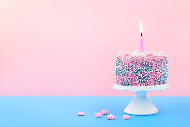 Photo close up on beautiful birthday cake isolated