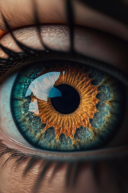 Close up of a beautiful blue eye with yellow iris Generative AI