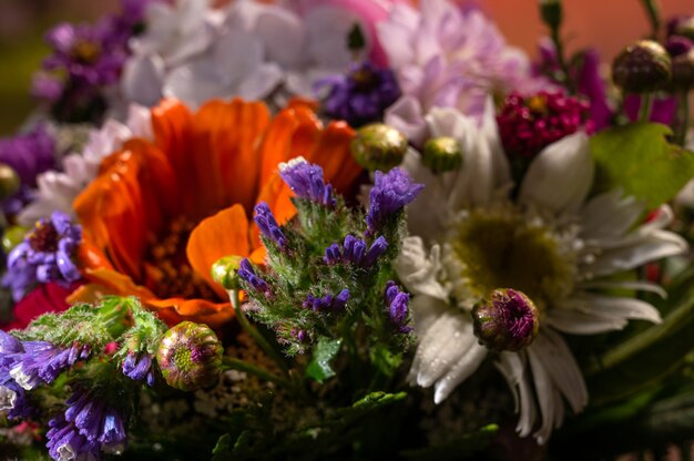 Close-up of beautiful bouquet of bright flowers