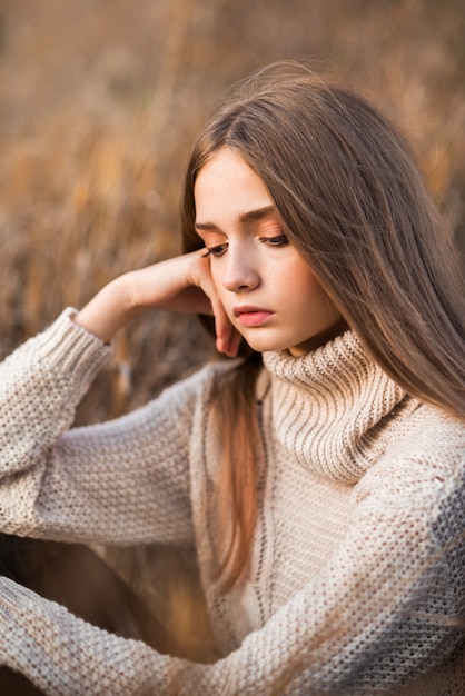 Close up on beautiful girl with long hair