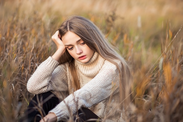 Close up on beautiful girl with long hair