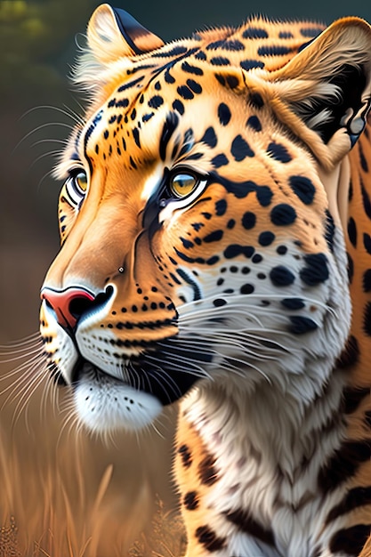 Close up beautiful leopard Dangerous predator in natural habitat Digital artwork