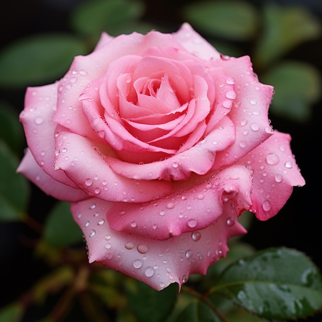 水滴が付いた美しいピンクのバラの接写