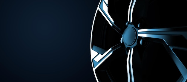 Primo piano di un bellissimo cerchio su un'illustrazione 3d di sfondo blu scuro