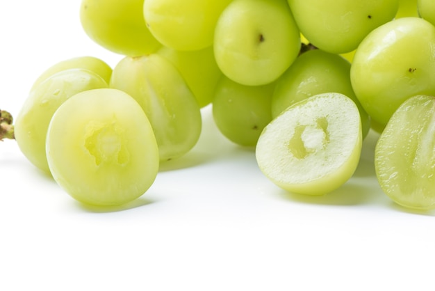 Close up of beautiful Shine Muscat green grape isolated on white background