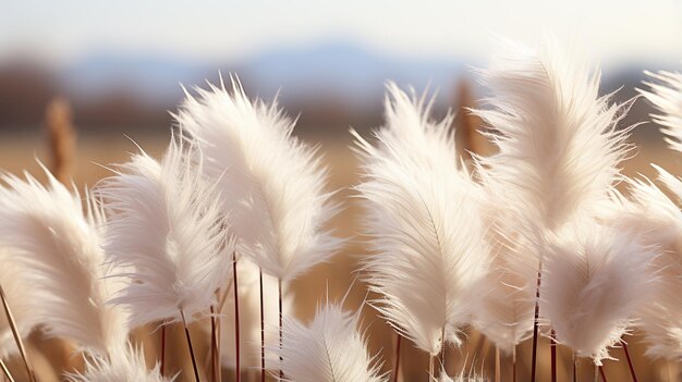 close up of beautiful white fluffy grass in a sunset light