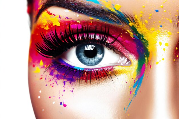 Photo close up of beautiful woman's eye with multicolor makeup