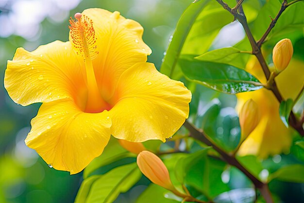 Close up beautiful yellow hibiscus flower