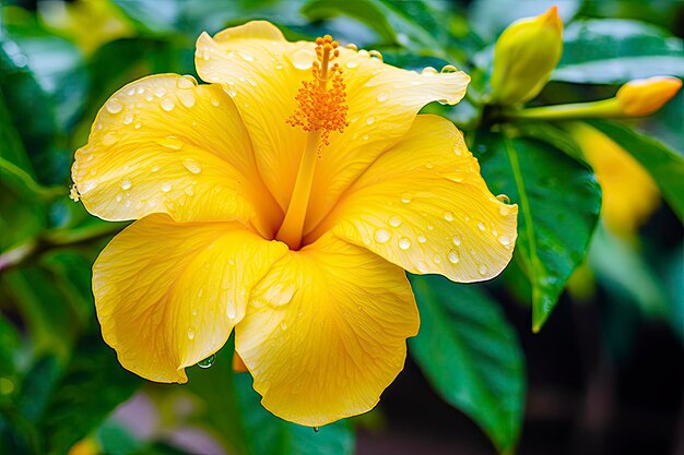 Close up beautiful yellow hibiscus flower