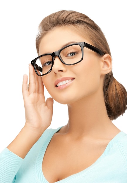 close up of beautiful young woman wearing eyeglasses