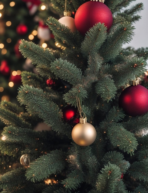 Close up of beautifully christmas tree on cozy blurred background wallpaper 8k