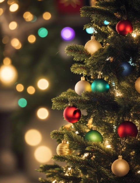 Close up of beautifully christmas tree on cozy blurred background wallpaper 8k