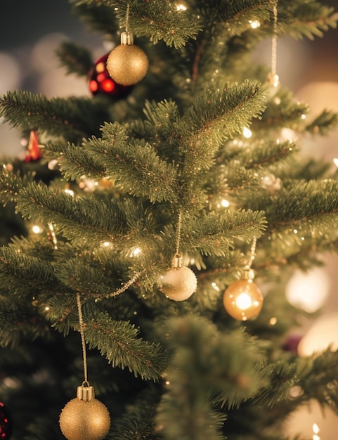 Крупным планом красивая рождественская елка на уютных размытых фоновых обоях 8k