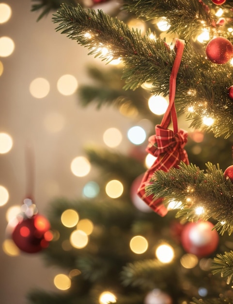 Close up of beautifully christmas tree on cozy blurred background wallpaper