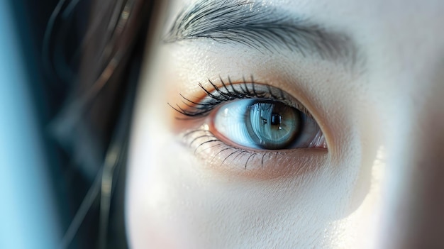 Крупный план красоты азиатских женских глаз на белом фоне