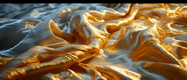 Photo a close up of a bed covered in gold sheets