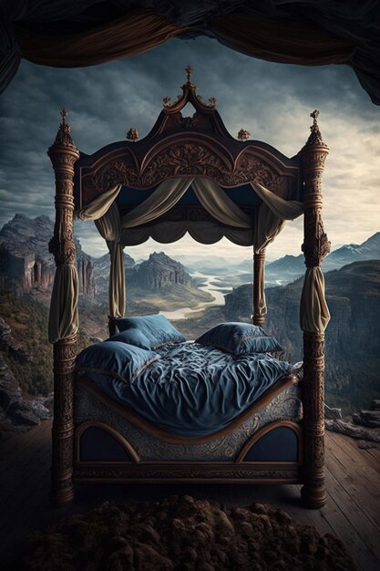 A close up of bed with canopy generative ai