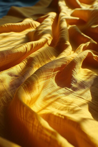 a close up of a bed with yellow sheets