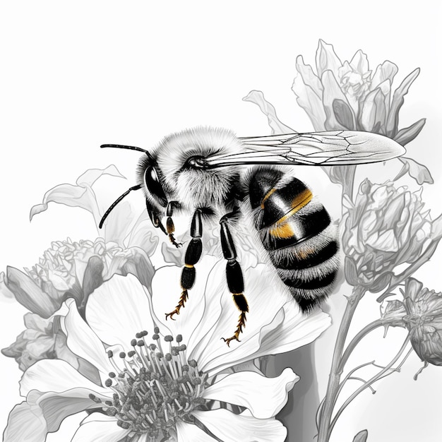 a close up of a bee on a flower with a white background generative ai