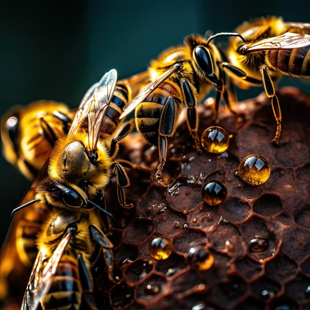 Foto chiuda in su dell'ape nell'alveare