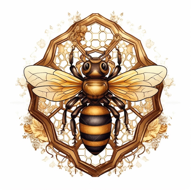 Photo a close up of a bee on a honeycomb with a flower generative ai