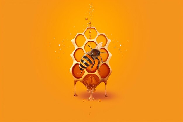 A close up of a bee on a honeycomb with honey drops generative ai