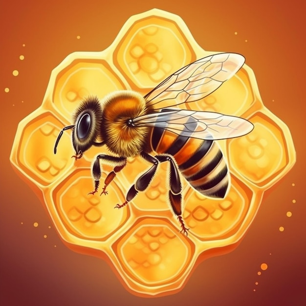 a close up of a bee on a honeycomb with a honeycomb in the background generative ai