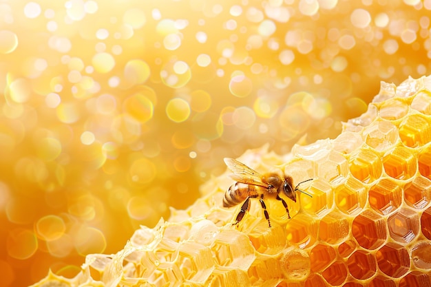 close up of bee on the honeycomb