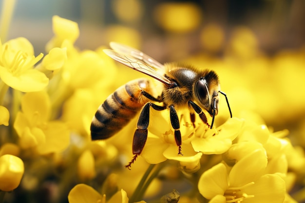 close up of a bee pollinating a flower