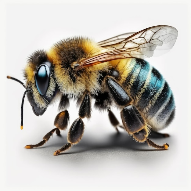 Close up of bee on white background Generative AI