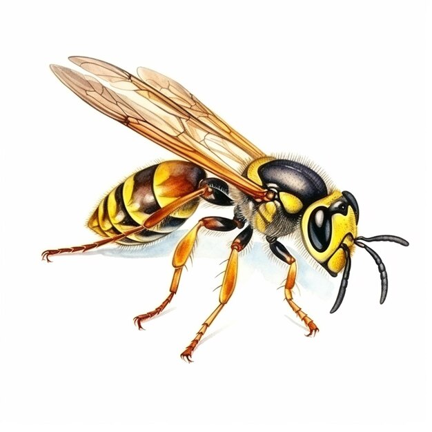 A close up of a bee on a white surface with a white background generative ai