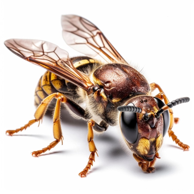 A close up of a bee with a black and yellow body generative ai