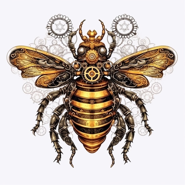 Photo a close up of a bee with gears and gears on it generative ai