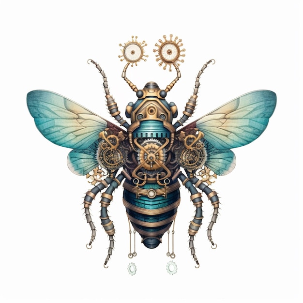 A close up of a bee with gears and gears on its body generative ai