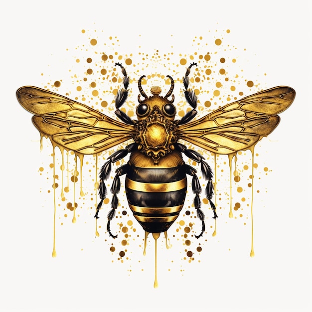 a close up of a bee with a gold and black design generative ai