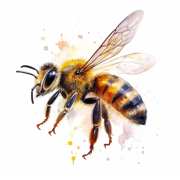 a close up of a bee with a lot of watercolor paint generative ai