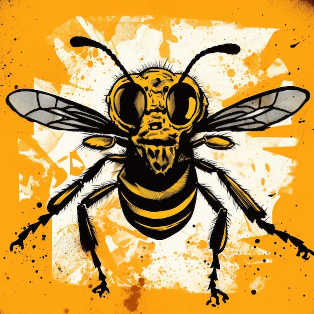 A close up of a bee with a yellow background generative ai