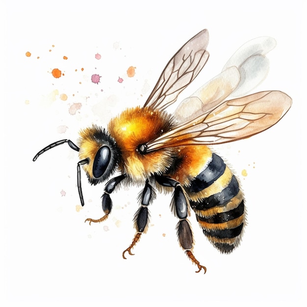 A close up of a bee with a yellow and black body generative ai