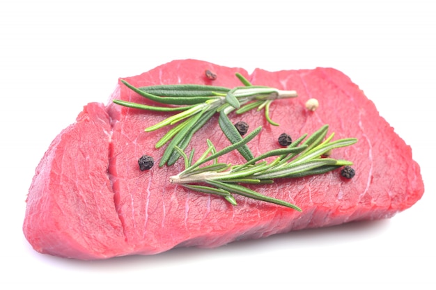 Close up on beef steak slices isolated