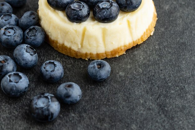 Close-up beeld van Blueberry cheesecake op stenen achtergrond