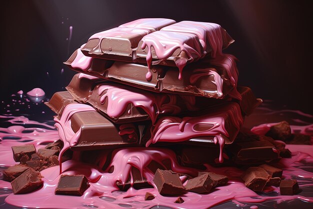 Foto close-up beeld van chocoladerepen op bruine roze achtergrond generatieve ai